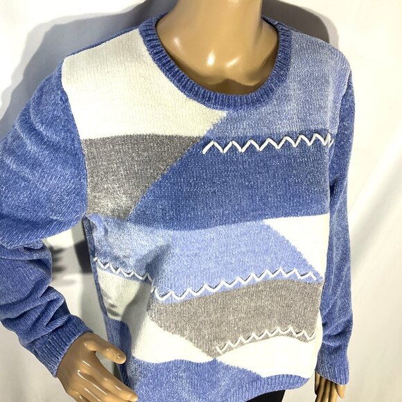 Alfred Dunner Sweater Sz Small Blue Geometric - Picture 1 of 10